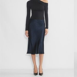 ARITZIA BABATON Navy Blue Slip Satin Midi Skirt
